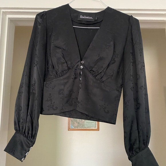 Realisation Par Kaia Top Black Floral Jacquard - Picture 5 of 6